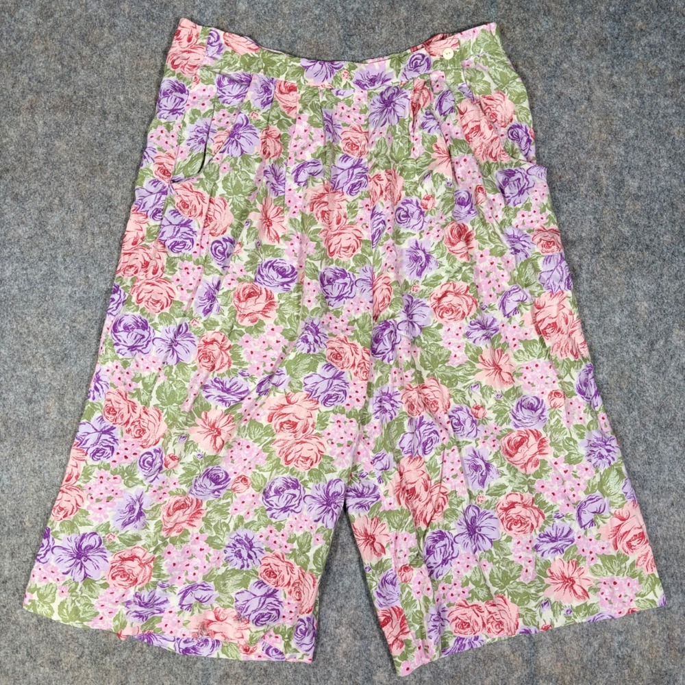 Susan Denise Culottes Womens L Pink Floral Vintage Rayon High Waist DISTRESSED